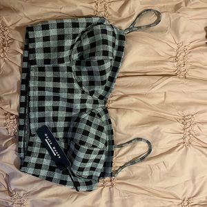 Black And Dark Grey Plaid Crop Top With Spaghetti Straps And Bra Thingy, Large